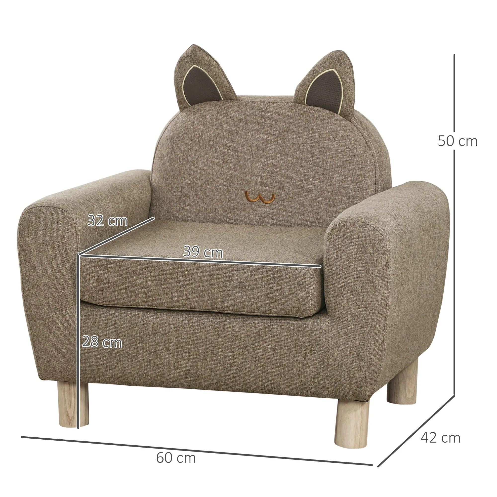 Kids Sofa Toddler Chair Children Armchair for Preschool Bedroom Playroom with Ear Modeling Wood Brown