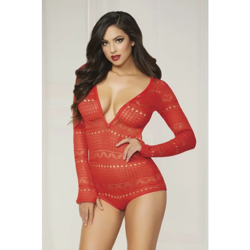 Knit Long Sleeve Romper - Medium - Red