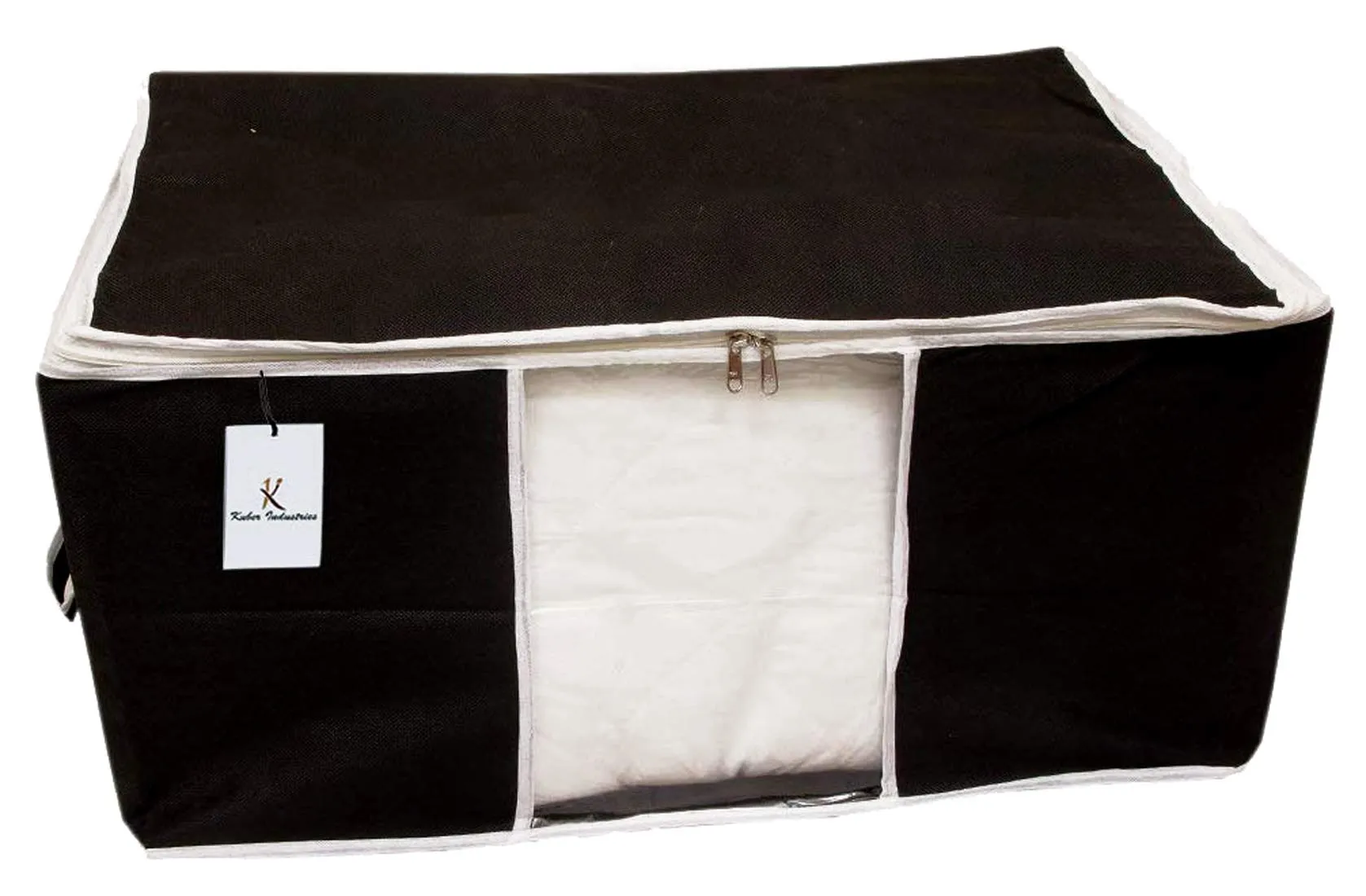 Kuber Industries 2 Piece Non Woven Underbed Storage Bag, Storage Organiser, Blanket Cover with Transparent Window, Extra Large, Maroon & Black CTKTC134527