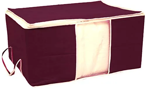 Kuber Industries 2 Piece Non Woven Underbed Storage Bag, Storage Organiser, Blanket Cover with Transparent Window, Extra Large, Maroon & Black CTKTC134527