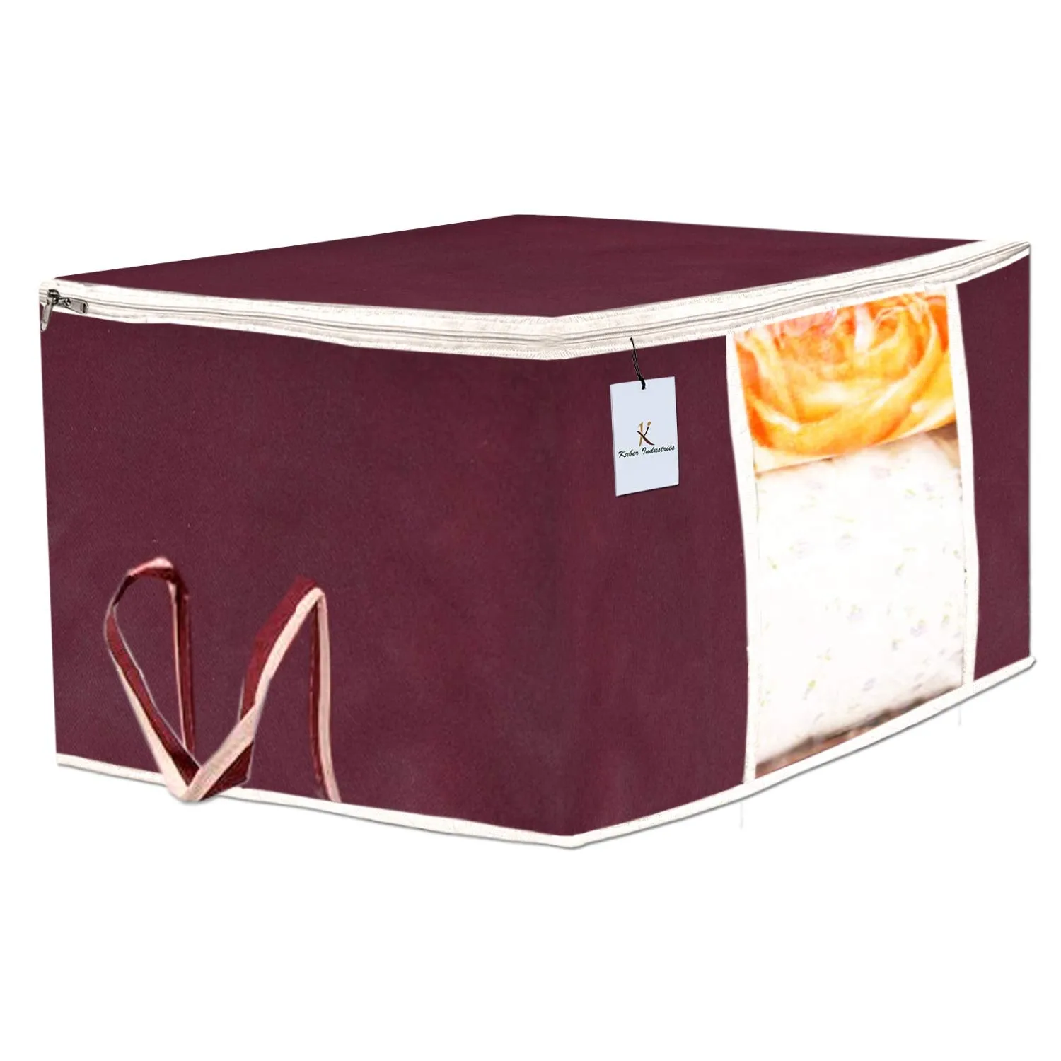 Kuber Industries 2 Piece Non Woven Underbed Storage Bag, Storage Organiser, Blanket Cover with Transparent Window, Extra Large, Maroon & Black CTKTC134527