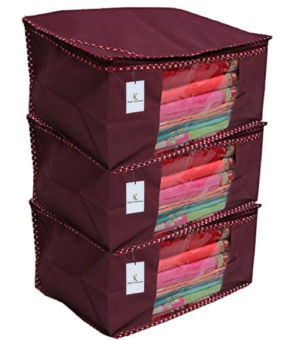 Kuber Industries 3 Piece Non Woven Saree Storage Bag, Maroon