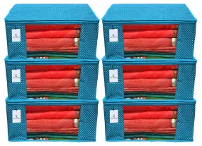 Kuber Industries Hathkadi 6 Piece Cotton Saree Cover, Blue