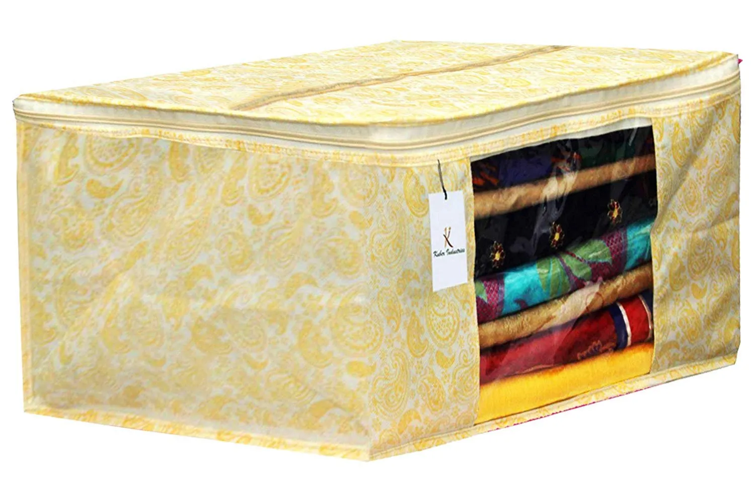 Kuber Industries Metalic Printed 3 Piece Non Woven Saree Cover and 3 Pieces Underbed Storage Bag, Storage Organiser, Blanket Cover, Gold & Red & Beige -CTKTC042404