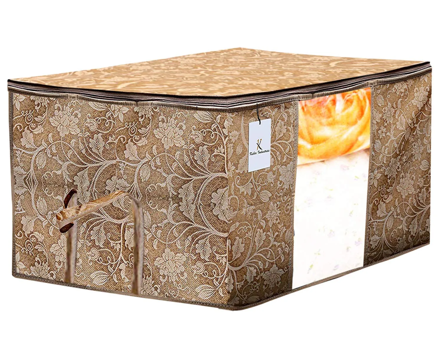 Kuber Industries Metalic Printed 3 Piece Non Woven Saree Cover and 3 Pieces Underbed Storage Bag, Storage Organiser, Blanket Cover, Gold & Red & Beige -CTKTC042404