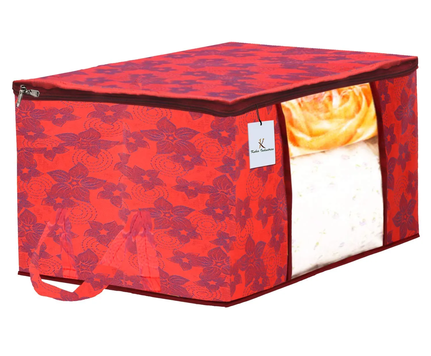 Kuber Industries Metallic Printed Non Woven 4 Pieces Saree Cover and 4 Pieces Underbed Storage Bag, Cloth Organizer for Storage, Blanket Cover Combo Set (Red) -CTKTC038553