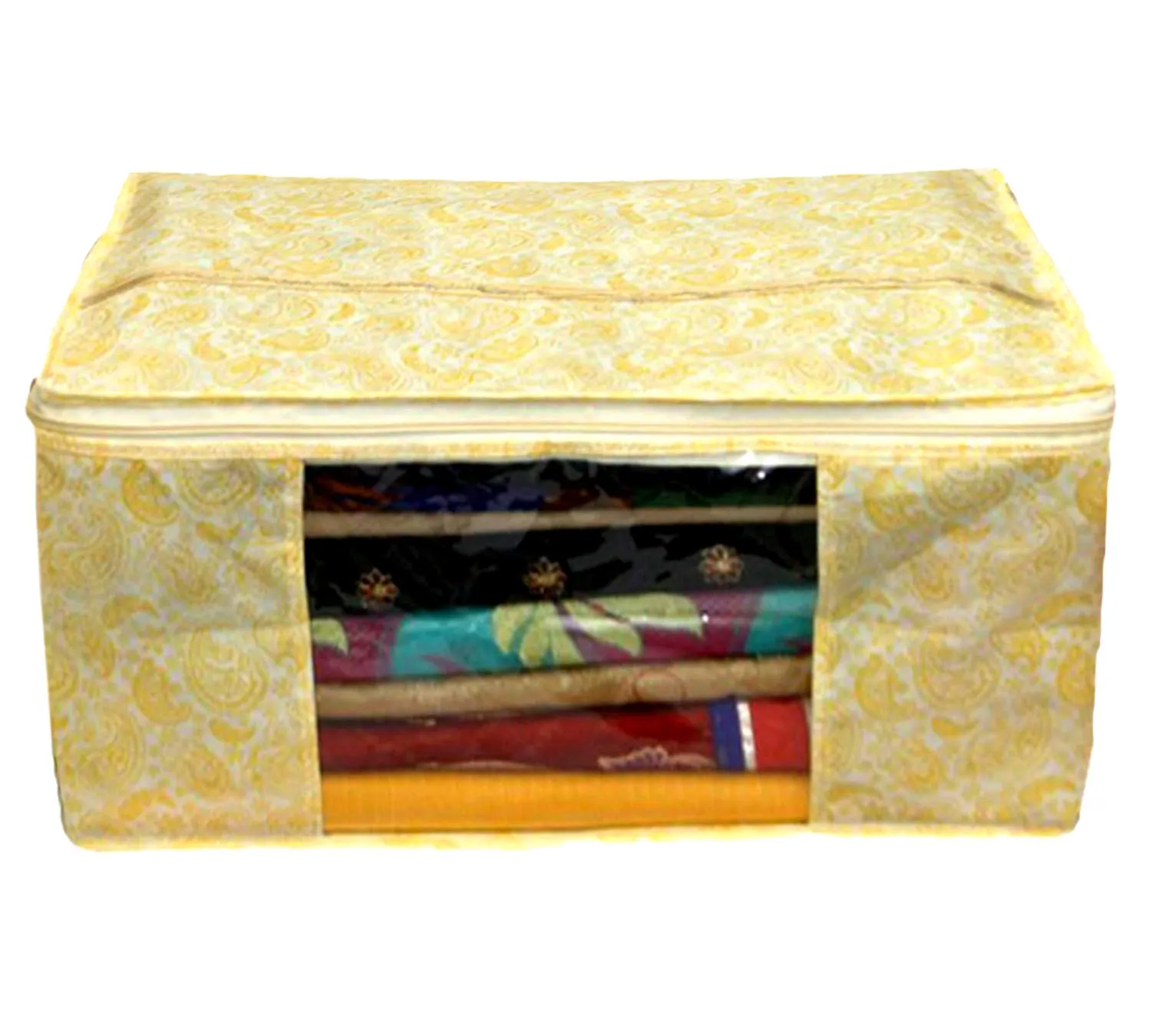 Kuber Industries Metallic Printed Non Woven 6 Pieces Saree Cover and 6 Pieces Underbed Storage Bag, Cloth Organizer for Storage, Blanket Cover Combo Set (Gold) -CTKTC38593