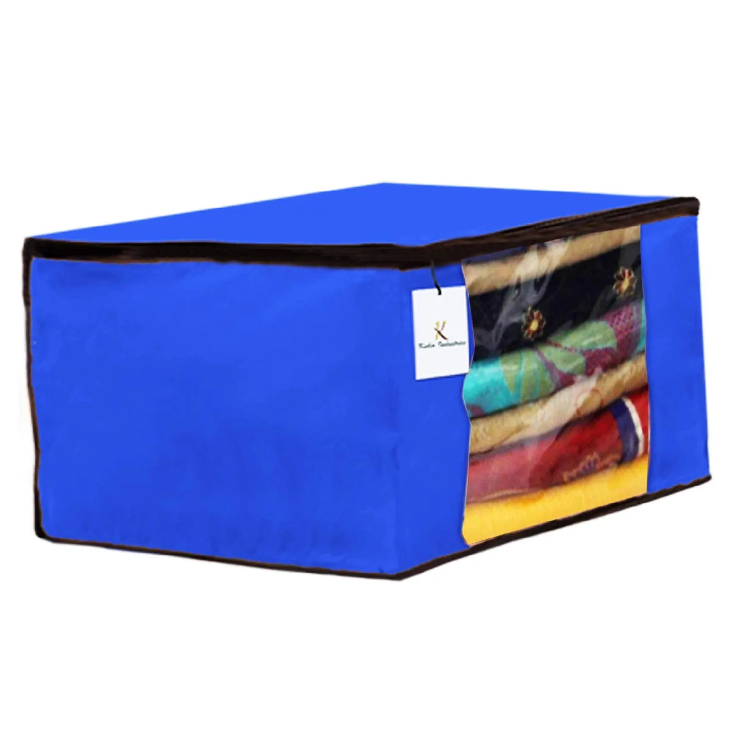 Kuber Industries Non Woven 2 Pieces Saree Cover and 2 Pieces Underbed Storage Bag, Cloth Organizer for Storage, Blanket Cover Combo Set (Royal Blue) -CTKTC38487