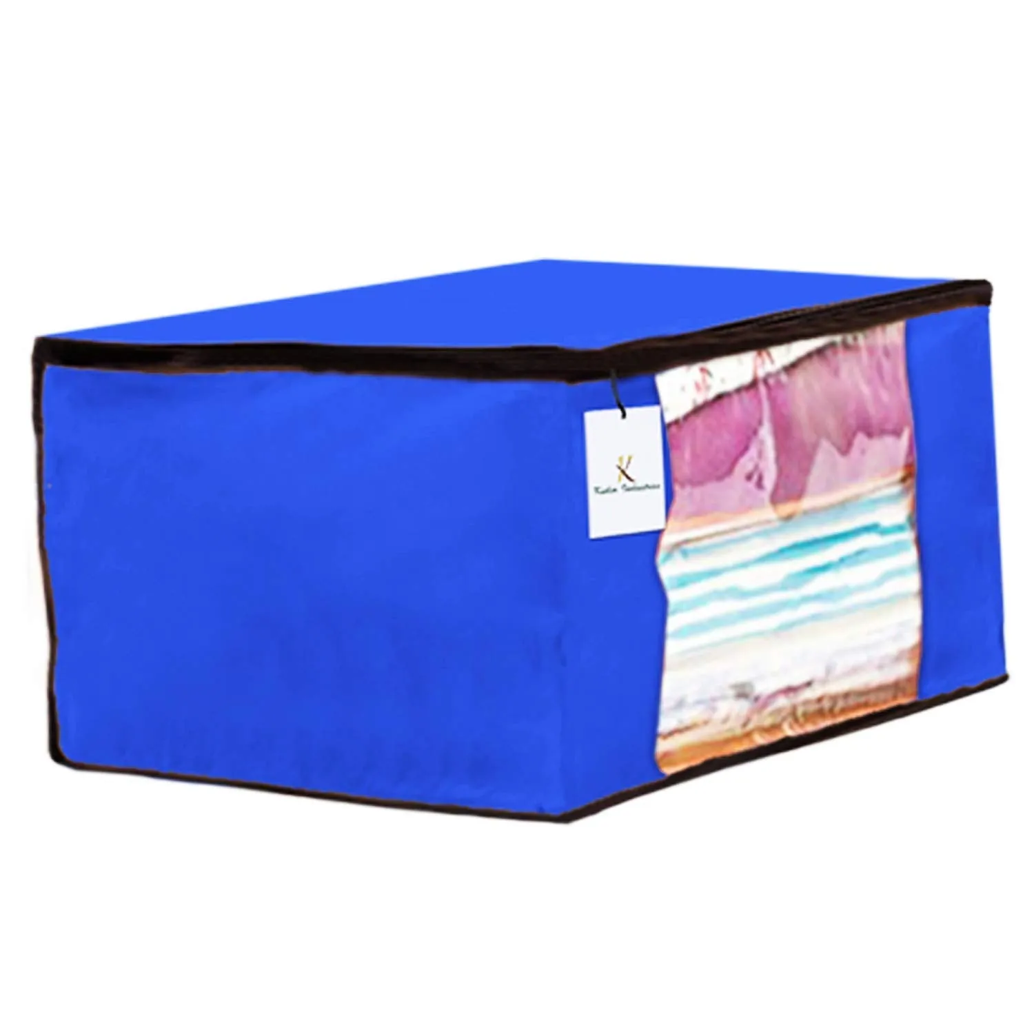 Kuber Industries Non Woven 2 Pieces Saree Cover and 2 Pieces Underbed Storage Bag, Cloth Organizer for Storage, Blanket Cover Combo Set (Royal Blue) -CTKTC38487