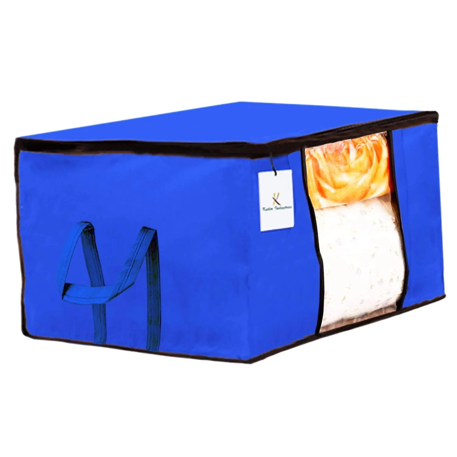 Kuber Industries Non Woven 2 Pieces Saree Cover and 2 Pieces Underbed Storage Bag, Cloth Organizer for Storage, Blanket Cover Combo Set (Royal Blue) -CTKTC38487