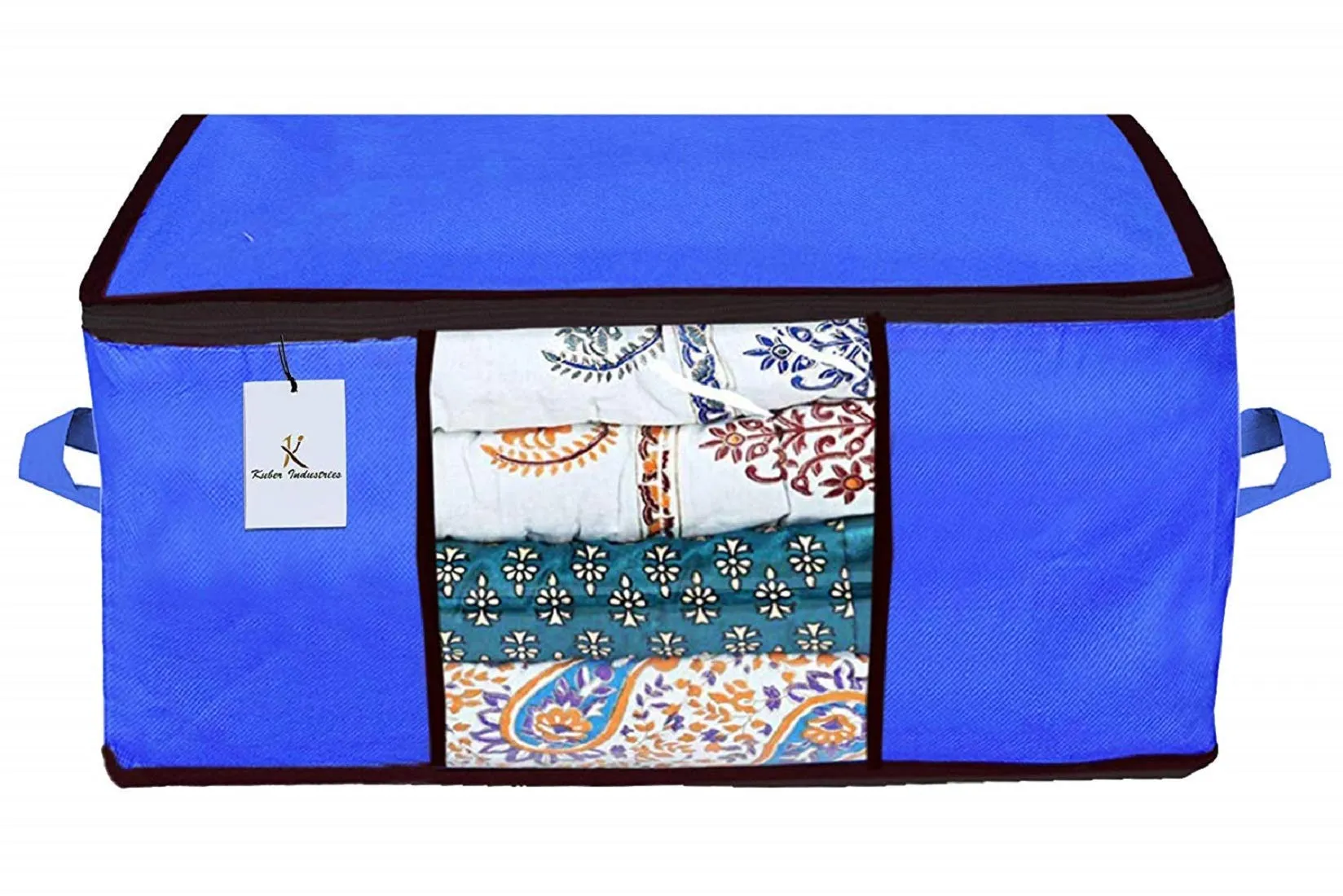 Kuber Industries Non Woven 2 Pieces Saree Cover and 2 Pieces Underbed Storage Bag, Cloth Organizer for Storage, Blanket Cover Combo Set (Royal Blue) -CTKTC38487