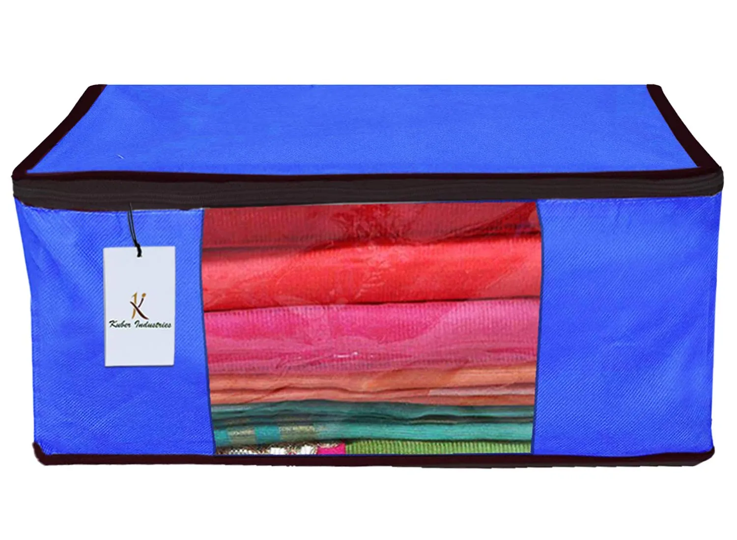 Kuber Industries Non Woven 2 Pieces Saree Cover and 2 Pieces Underbed Storage Bag, Cloth Organizer for Storage, Blanket Cover Combo Set (Royal Blue) -CTKTC38487