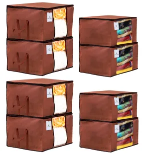 Kuber Industries Non Woven 4 Pieces Saree Cover And 4 Pieces Underbed Storage Bag, Cloth Organizer For Storage, Blanket Cover Combo Set (Brown) -CTKTC038506