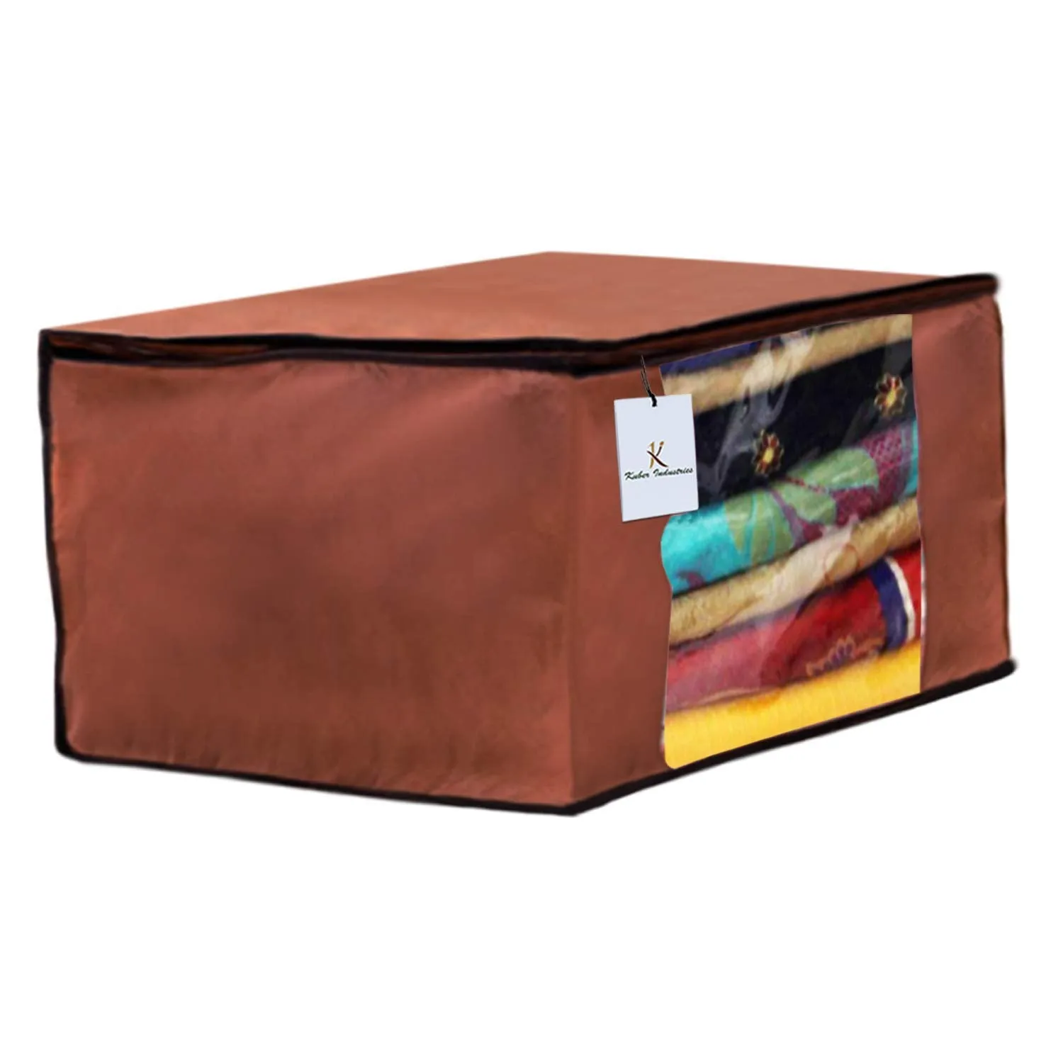 Kuber Industries Non Woven 4 Pieces Saree Cover And 4 Pieces Underbed Storage Bag, Cloth Organizer For Storage, Blanket Cover Combo Set (Brown) -CTKTC038506