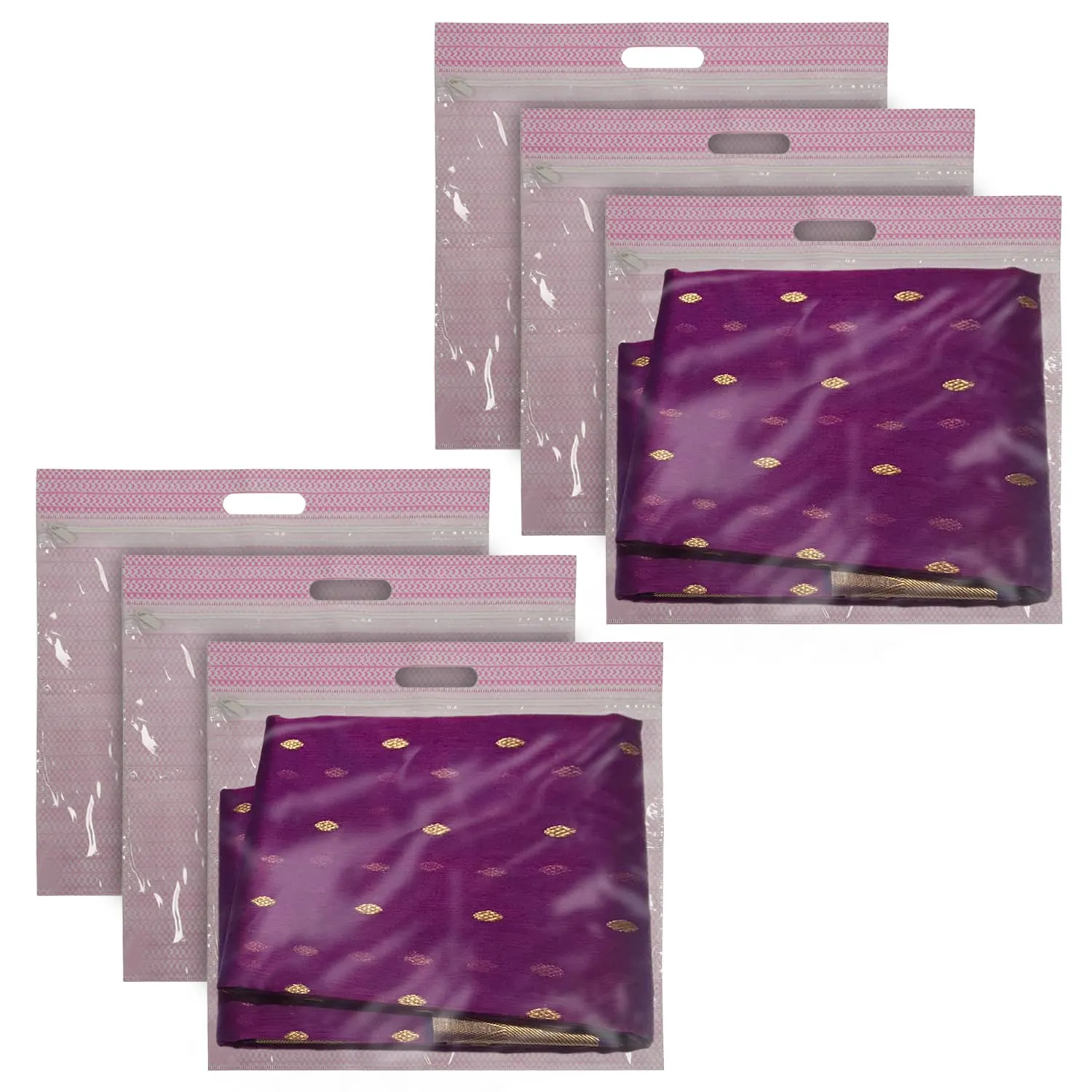 Kuber Industries Non-Woven Single Saree Covers With Transparent Window With Handle Pack of 6 (Pink)