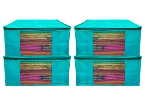 Kuber Industries Non-Woven Wardrobe Organizer/Cover/Storage Bag For Store Saree, Lehenga, Suit, Dress, Clothes- Pack of 4 (Blue, Non-Woven Fabric)