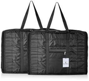 Kuber Industries Parachute 2 Pieces Big Underbed Moisture Proof Storage Bag with Zippered Closure and Handle, Black - CTKTC9094