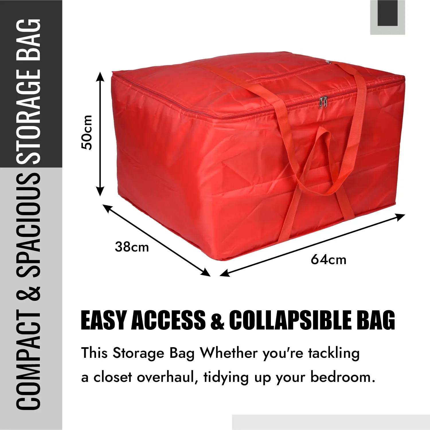 Kuber Industries Storage Attachi Bag | Parachute Travel Storage Bag | Underbed Storage Bag | Storage Organizer for Clothes | Zipper Closure Blanket Bag with Handle | Large | Pack of 2 | Red