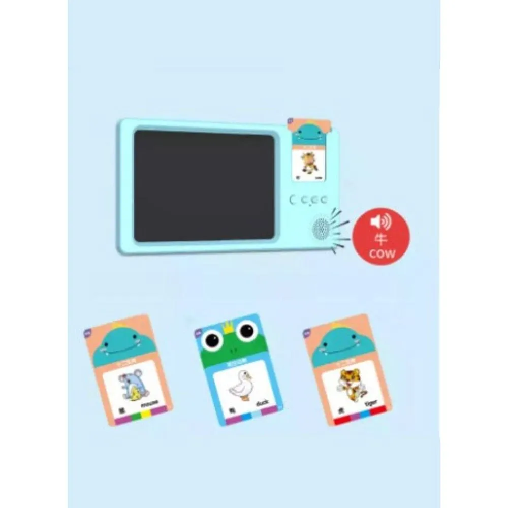 LCD Writing and Drawing Tablet, English and Arabic Talking Flash Card Reader, with 112 Cards with words and Pictures for Kids and Toddlers