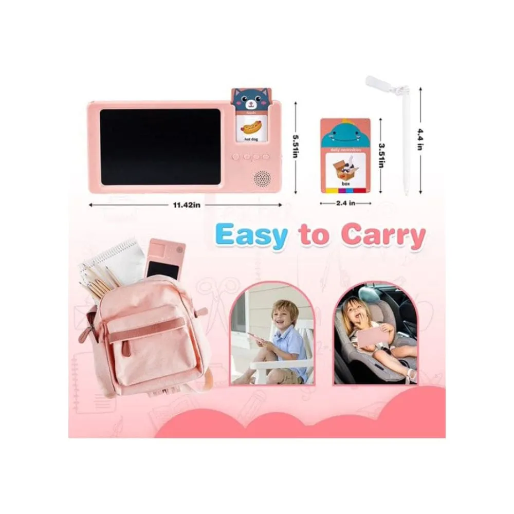 LCD Writing and Drawing Tablet, English and Arabic Talking Flash Card Reader, with 112 Cards with words and Pictures for Kids and Toddlers