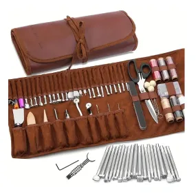 Leather Craft Tools Leather Working Tools Kit With Storage Bag Leather Carving Tools Leather Craft Making For Cutting Punching Sewing Carving Stamping Leather Tooling Kit