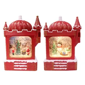 LED Glitter Swirl Musical Christmas Castle USB 2 Asst