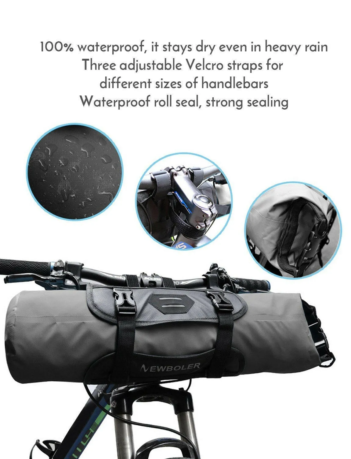 Lixada Bike Handlebar Bag Waterproof Adjustable Capacity Bicycle Front Tube Bag with Detachable Cycling Dry Pack (3-7L)