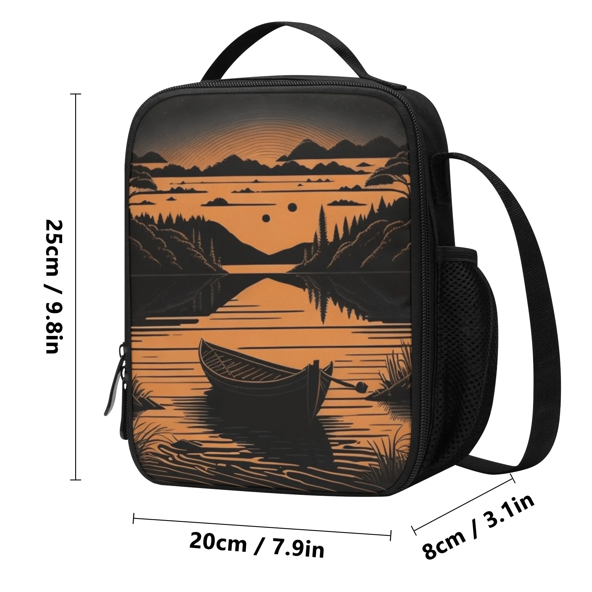 Lunch Bag-All-Over Print-Lunch Box Bag with Bottle Holder-Spacious-Retro Vintage Boat in a Lake