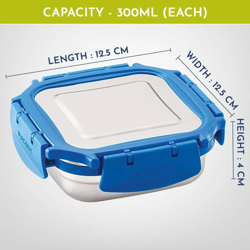 Magnus Milo 2 Airtight Stainless Steel Lunch Box with Carrying Bag, Blue | Leakproof Lunch Box for Kids and Adults | Ideal Lunch Boxes for Office Men | Insulated Cover - 2 Containers