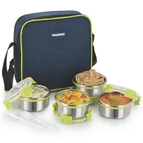 Magnus Quatro 4-Piece Stainless Steel Lunch Box Set | Airtight, Leakproof Containers | Insulated Cover & Bag | BPA Free | Ideal Lunch Box for Kids, Office Men, Women | Office & School Tiffin