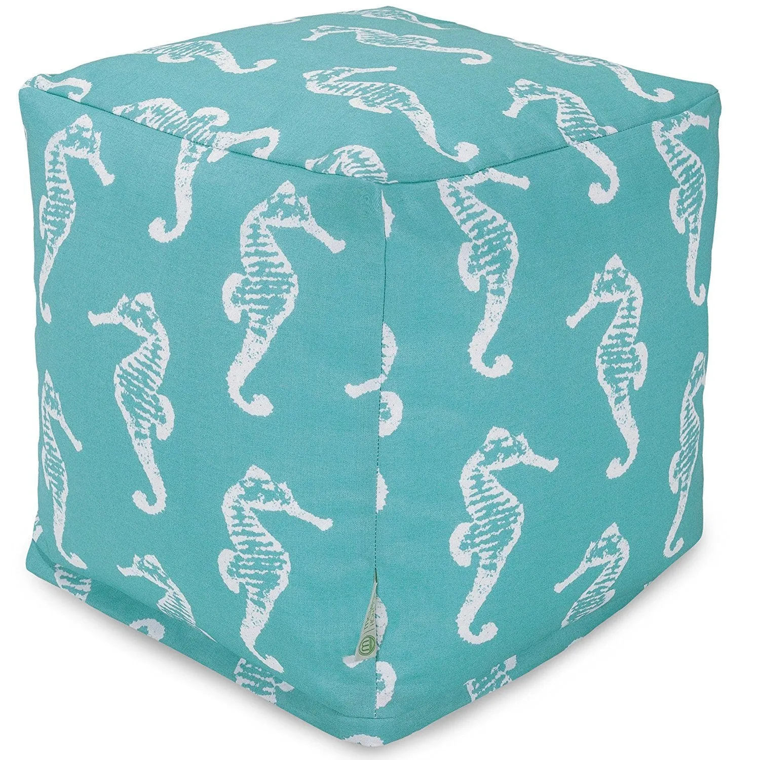 Majestic Home Goods Sea Horse Indoor / Outdoor Bean Bag Ottoman Pouf Cube, 17&quot; x 17&quot; x 17&quot; (Teal)