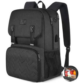 Matein Charcoal Black Bookbag With Lunch Box