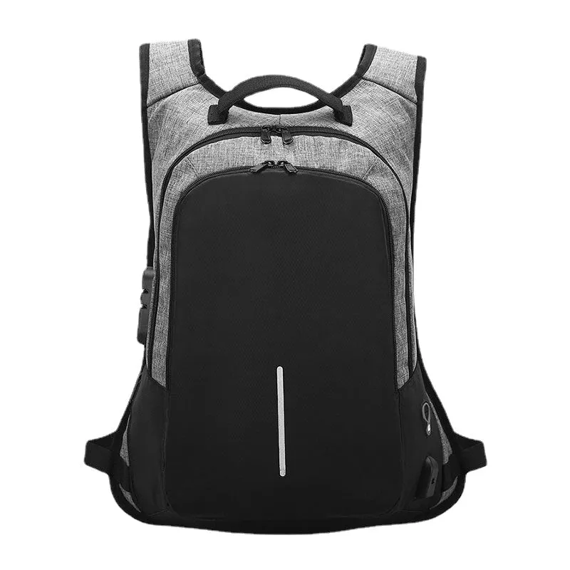 Men Business Patchwork Color 15.6 Inch Labtop Computer Bag With USB Charging Passwork Lock School Backpack