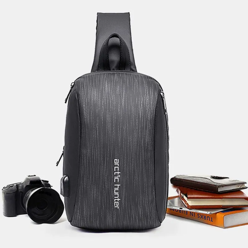 Men Fashion Casual Chest Bag Shoulder Crossbody With USB Charging Port