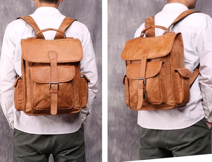 Men's Casual Backpack Leather Outdoor Bag Retro Travel Bag B11067