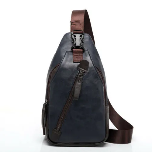 Men's Leather Sling Pack Chest Shoulder Crossbody Bag Backpack Biker