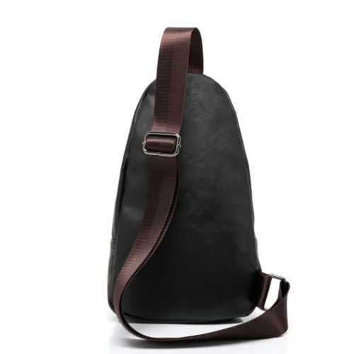 Men's Leather Sling Pack Chest Shoulder Crossbody Bag Backpack Biker