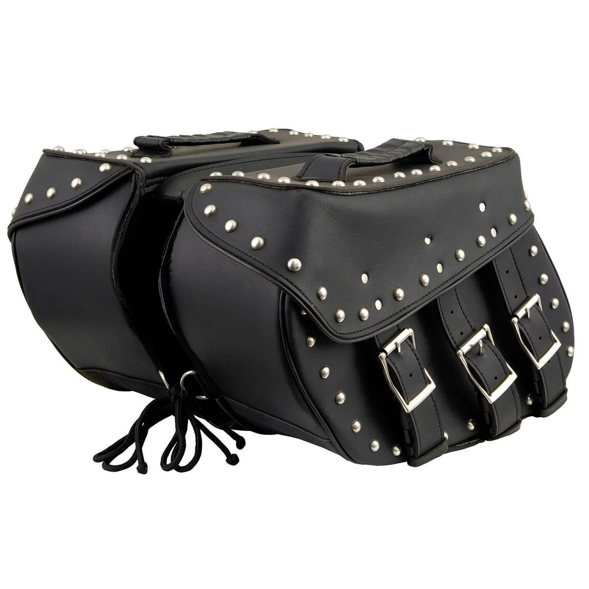 Milwaukee Leather SH55102 Black PVC Zip Off Medium Size Chrome Studded Motorcycle Saddlebag