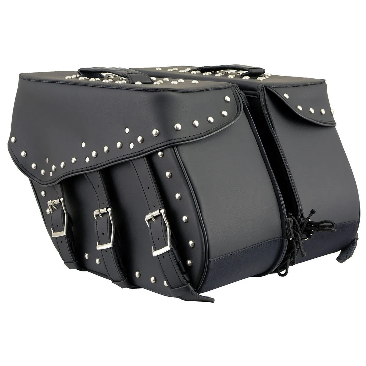 Milwaukee Leather SH551ZB Black PVC Zip Off Chrome Studded Motorcycle Saddlebag