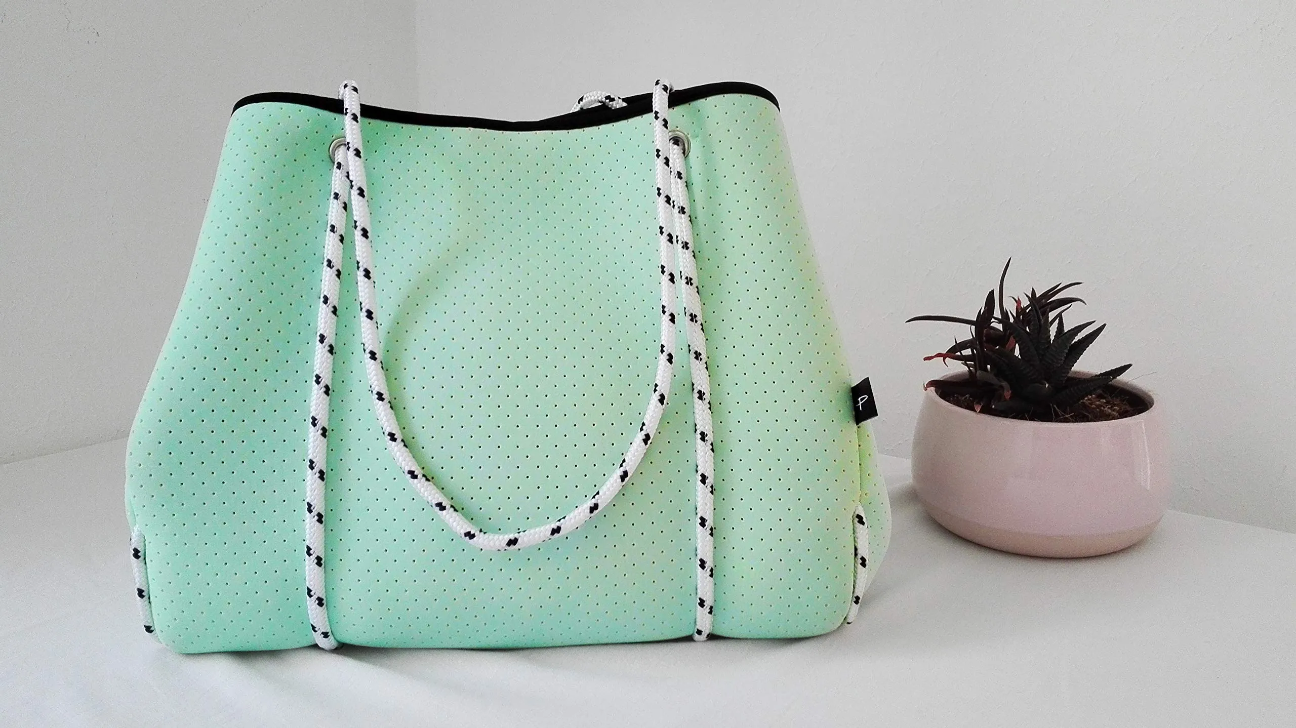 Mint Green Neoprene Tote Bag Large Capacity for Gym Beach Travel