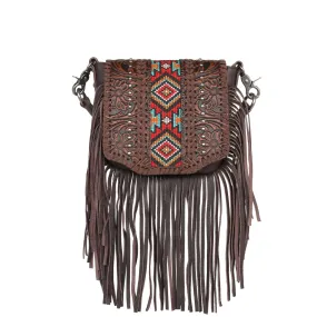 Montana West Genuine Leather Tooled Collection Fringe Crossbody