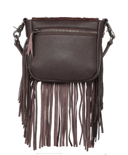 Montana West Genuine Leather Tooled Collection Fringe Crossbody