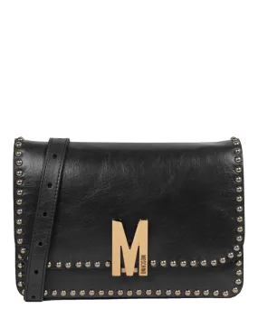 Moschino M Logo Studded Leather Shoulder Bag