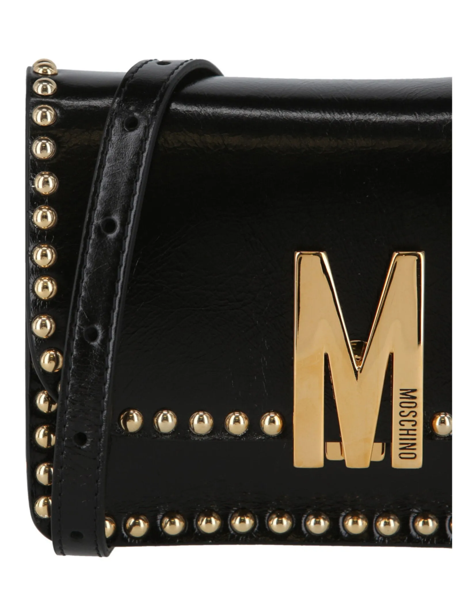 Moschino M Logo Studded Leather Shoulder Bag