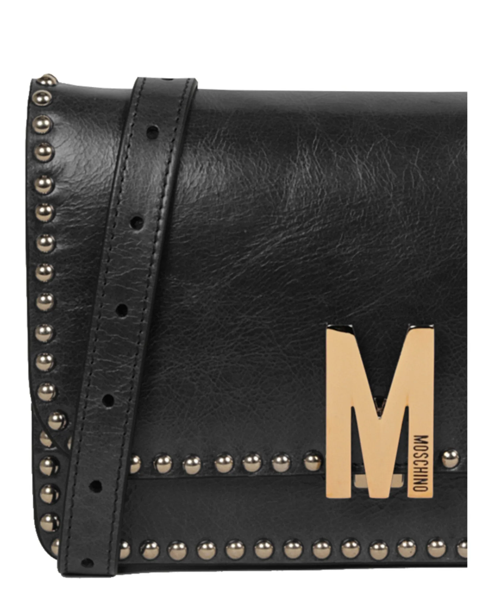 Moschino M Logo Studded Leather Shoulder Bag