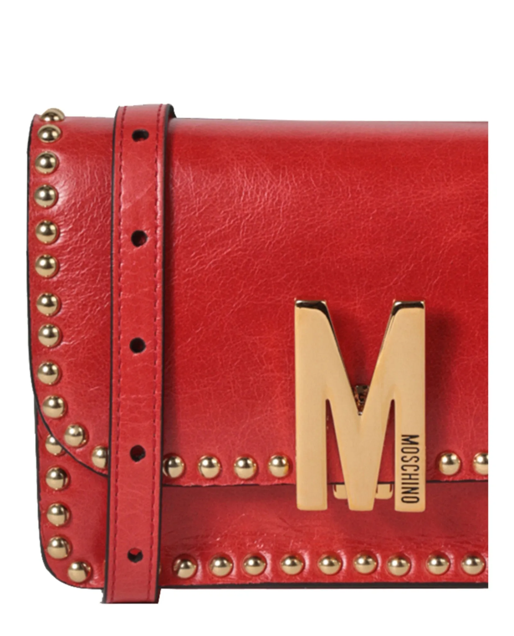 Moschino M Logo Studded Leather Shoulder Bag