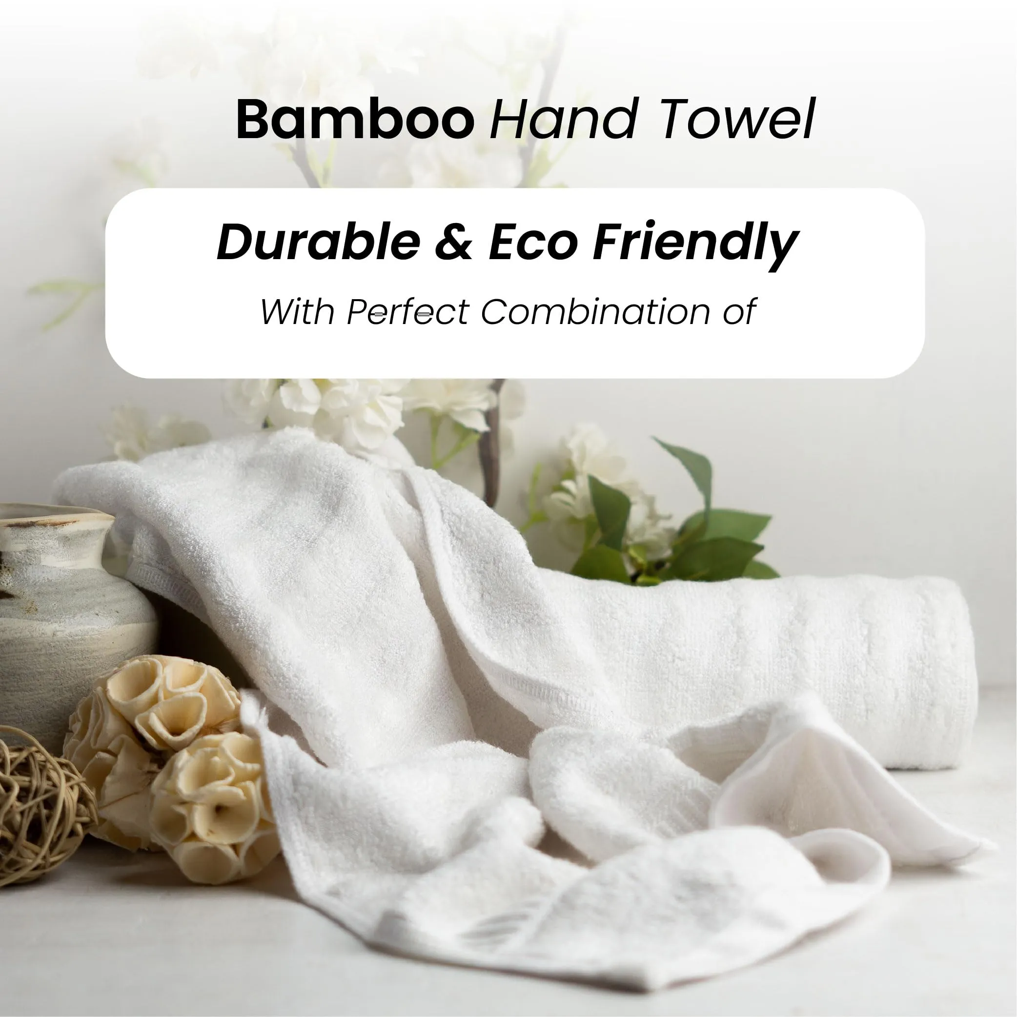 Mush Bamboo Hand Towels Set of 2 | 100% Bamboo Gym Towel for Men/Women Workout | Ultra Soft, Absorbent & Quick Dry Towel for Gym, Travel, Sports and Yoga | 40 x 60 cms | 600 GSM (White)