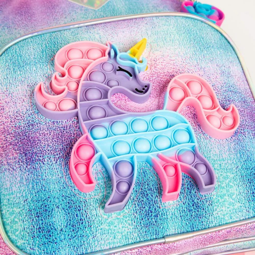 (NET) Unicorn Backpack Glitter Sequin Bookbag With Lunch Box Set Of 3 Pcs