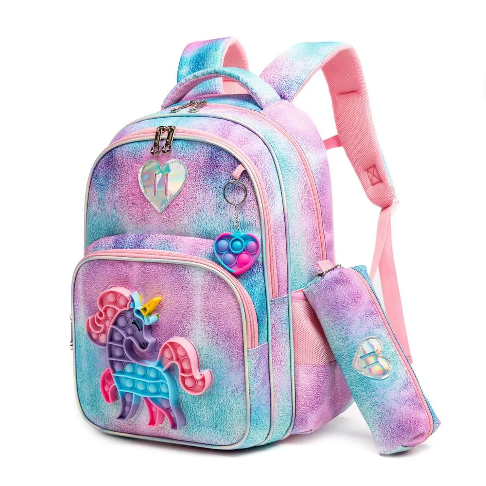 (NET) Unicorn Backpack Glitter Sequin Bookbag With Lunch Box Set Of 3 Pcs