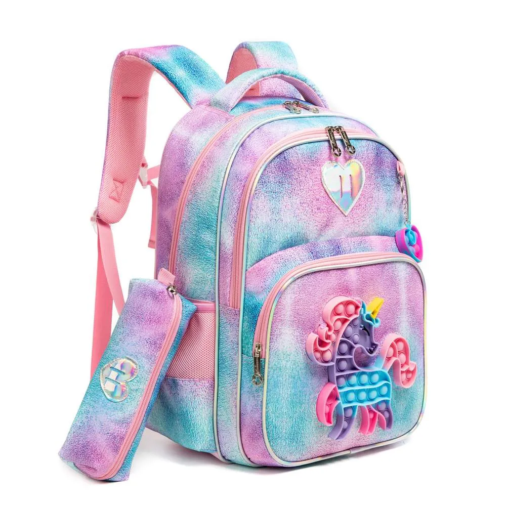 (NET) Unicorn Backpack Glitter Sequin Bookbag With Lunch Box Set Of 3 Pcs